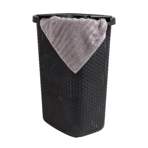 Mind Reader 60L Slim Laundry Hamper Clothes Basket With Lid, 24-3/20inH x 13-3/4inW x 17-13/20inL, Black