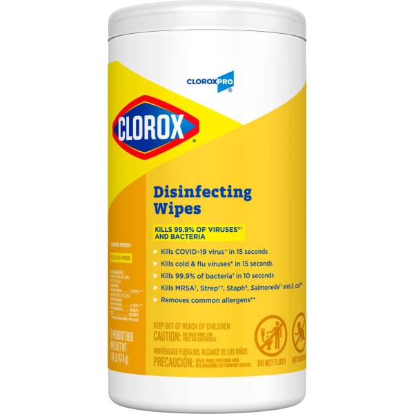 Clorox Disinfecting Wipes, 7in x 8in, Lemon Fresh Scent, Pack Of 75 Wipes