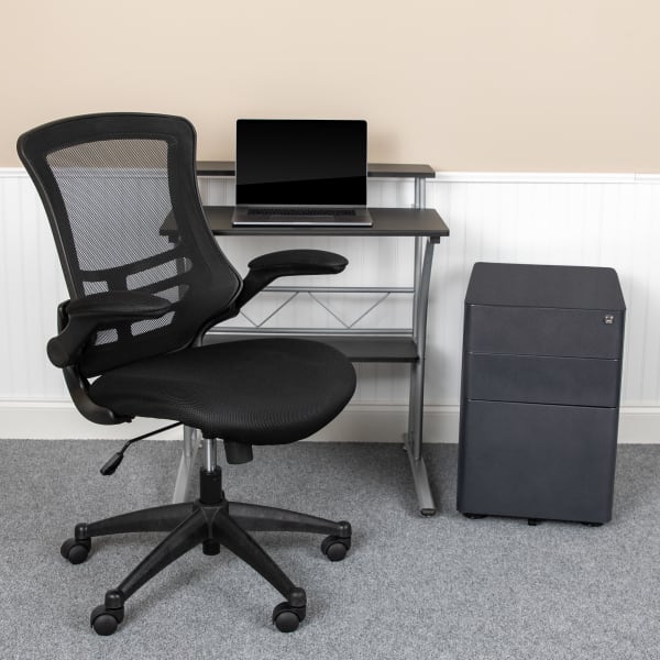 Flash Furniture Work From Home Desk And Chair Set With Computer Desk, Ergonomic Mesh Office Chair And Locking Mobile Filing Cabinet, Black