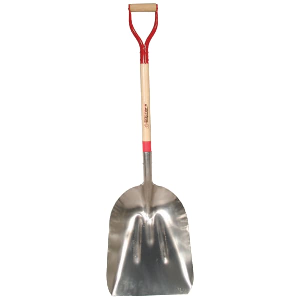 Aluminum Scoop, 19.75 x 15 in W Blade, #12 Western Pattern Ribbed, 31 in L North American Hardwood Steel D-Grip Handle