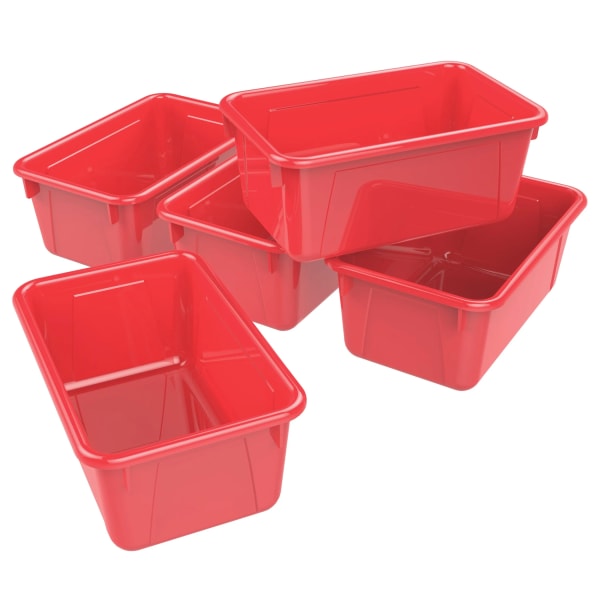 Storex Small Cubby Bins, 5-1/4inH x 8inW x 12-5/16inD, Red, Pack Of 5 Bins
