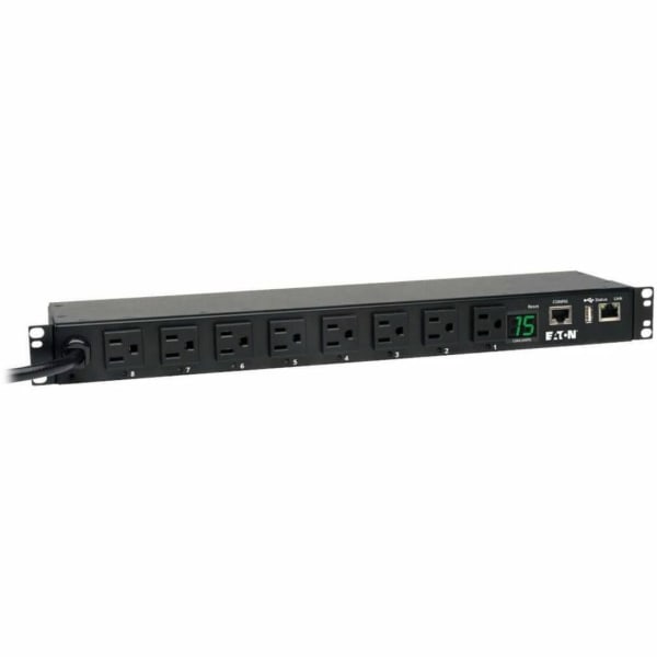 Tripp Lite 1.4kW Single-Phase Switched PDU, LX Platform Interface, 120V Outlets (8 5-15R), NEMA 5-15P, 12 ft. Cord, 1U Rack, TAA - PDUMH15NET2LX