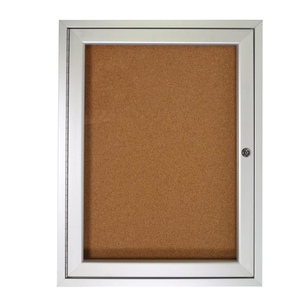 Ghent 1 Door Enclosed Natural Cork Bulletin Board, Satin Aluminum Frame, 36inH x 30inW