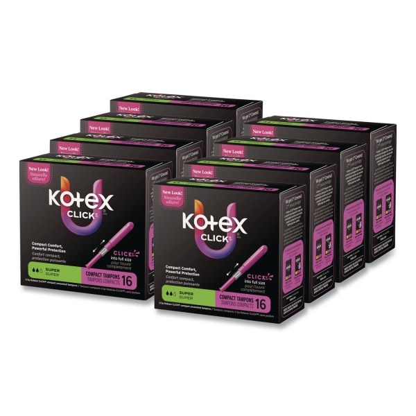 Kotex U by Kotex Click Compact Tampons, Super Absorbency, 16/Pack, 8 Packs/Carton