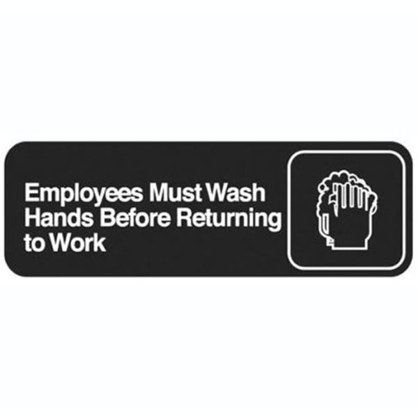 Vollrath Employee Hand Wash Sign, 3in x 9in, Black/White