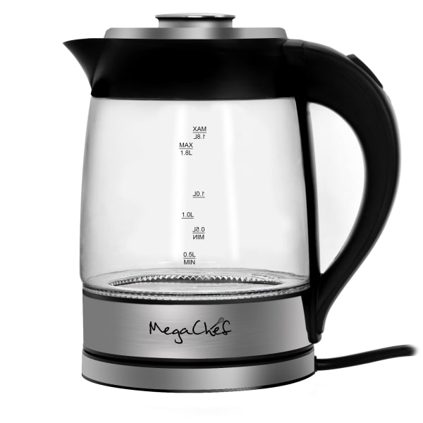 MegaChef 1.8 Quart Cordless Glass and Stainless Steel Electric Tea Kettle with Tea Infuser