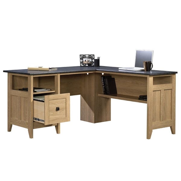 Sauder August Hill 60inW L-Shaped Corner Desk, Dover Oak/Rosso Slate