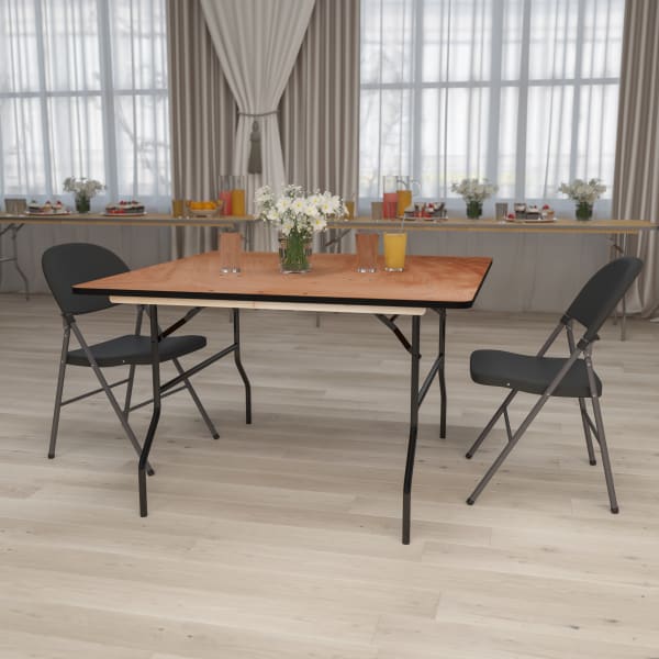 Flash Furniture Square Folding Banquet Table, 30-1/8inH x 48inW x 48inD, Natural/Black