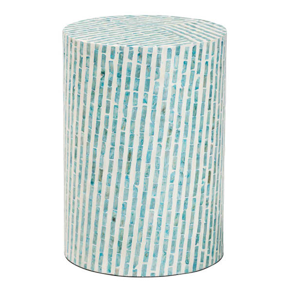 Baxton Studio Draven Modern Bohemian Mother Of Pearl Round End Table, 18-1/2inH x 13inW x 13inD, White/Blue