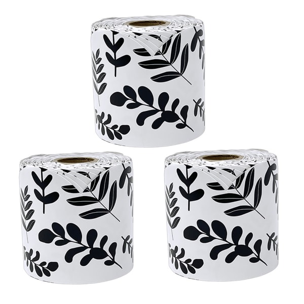 Carson Dellosa Education Rolled Scalloped Borders, White With Black Leaves, 65ft Per Roll, Pack Of 3 Rolls