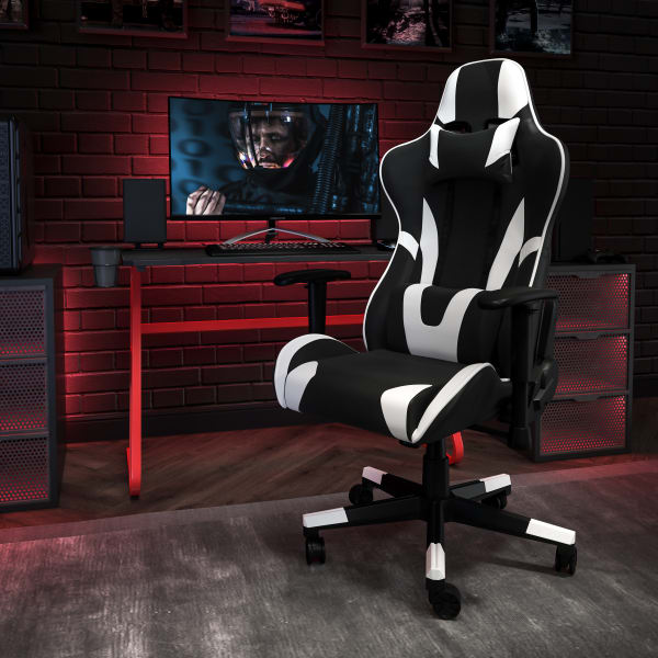 Flash Furniture Gaming Desk And Reclining Chair Set With Cup Holder And Headphone Hook, Black