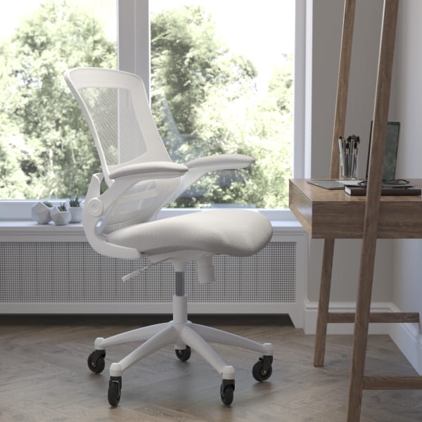 Flash Furniture Kelista Ergonomic Mesh Mid-Back Swivel Task Chair, Light Gray/White