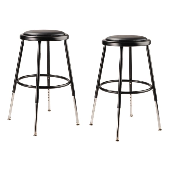 National Public Seating 6400 Series Adjustable Vinyl-Padded Science Stools, 19 - 26-1/2inH, Black, Pack Of 2 Stools