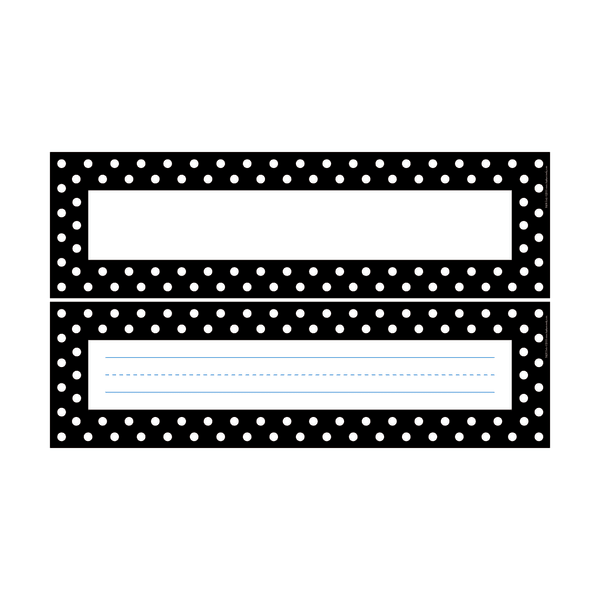Barker Creek Single-Sided Desk Tags/Bulletin Board Signs, 12in x 3 1/2in, Black-And-White Dots, Pre-K To Grade 6, Pack Of 36