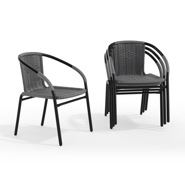 Flash Furniture Rattan Indoor/Outdoor Restaurant Stack Chairs, Gray, Pack Of 4 Chairs