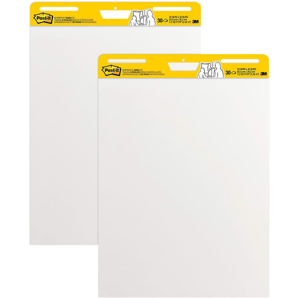 Post-it Super Sticky Easel Pads, 25 in x 30 in, 2 Pads, 30 Sheets/Pad, Great for Virtual Teachers and Students, White