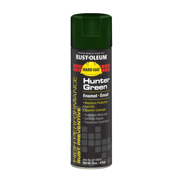 Rust-Oleum Hard Hat High Performance V2100 System Rust Preventive Enamel Spray Paint, 15 Oz, Gloss Hunter Green, Case Of 6 Cans