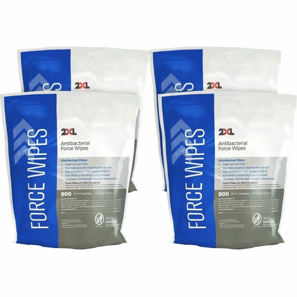 2XL Antibacterial Force Wipes Bucket Refill - Non-irritating, Soft, Hygienic, Durable, Absorbent, Anti-bacterial, Disposable, Disinfectant, Non-irritating, Absorbent, Refillable - White - 900 Pack - 4 / Carton