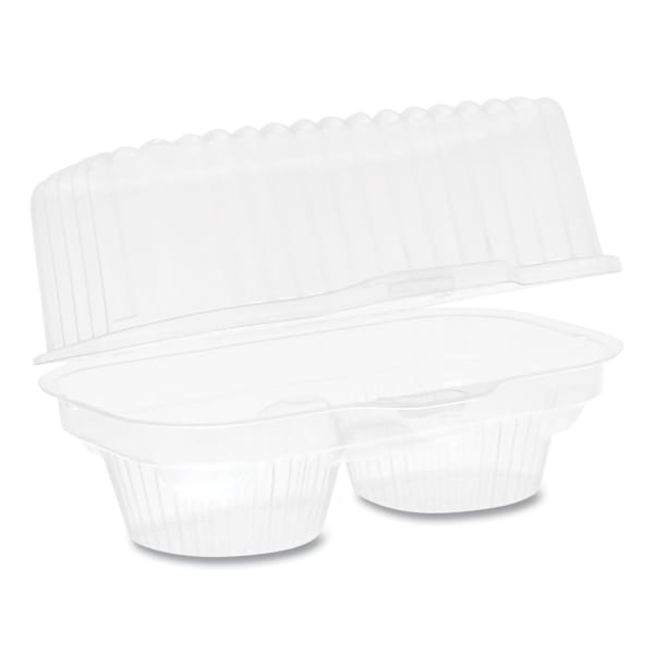 Pactiv Evergreen OPS Hinged ClearView Cupcake Containers, 2-Compartment, 4inH x 6-3/4inW x 4inD, Clear, Plastic, Carton Of 100 Containers