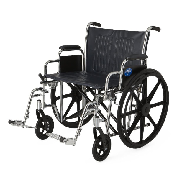 Medline Extra-Wide Folding Wheelchair With Full-Length Arms, 22inW Seat, 34inH x 15inW x 38inD, Black/Silver