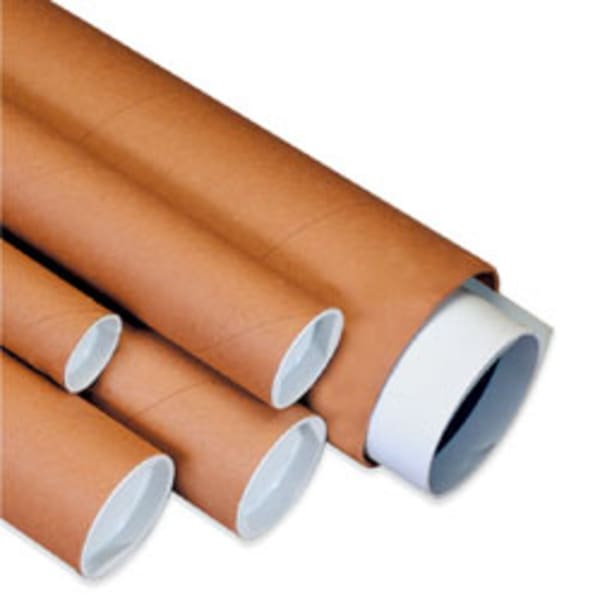 Partners Brand Kraft Mailing Tubes With Plastic Endcaps, 2 1/2in x 20in, Pack Of 34
