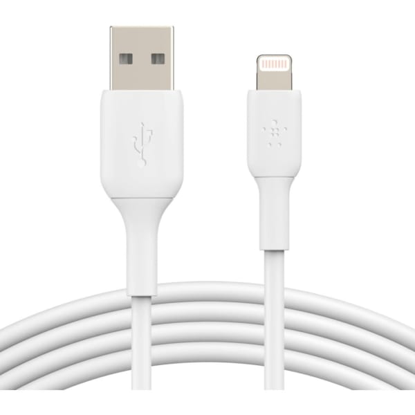 Belkin BoostCharge Lightning-To-USB-A PVC Cable, 9.8ft/3M, White