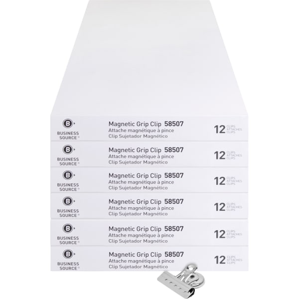 Business Source Magnetic Grip Clips Pack - No. 2 - 2.3in Width - for Paper - Magnetic, Heavy Duty - 72 / Bundle - Silver