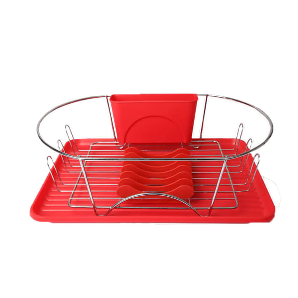 MegaChef 17-1/2in Dish Rack, Red/Silver