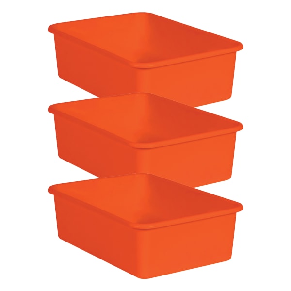 Teacher Created Resources Large Plastic Storage Bins, 5inH x 11-1/2inW x 16-1/4inD, Orange, Pack Of 3 Bins