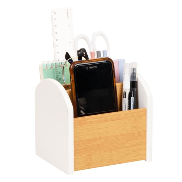 Mind Reader 3-Compartment Desktop Organizer, 5inH x 4-1/2inW x 5-1/2inD, White, Total Qty 1