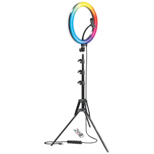 Bower RGB Selfie Ring Light Studio Kit With Wireless Remote Control & Tripod, 15-3/4inH, 13W, Black