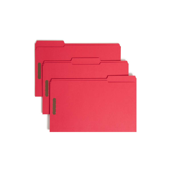 Smead Color Reinforced Tab Fastener Folders, Legal Size, 1/3 Cut, Red, Pack Of 50