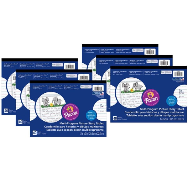 Pacon Multi-Program Handwriting Tablets, 9in x 12in, White, 40 Sheets Per Tablet, Pack Of 6 Tablets