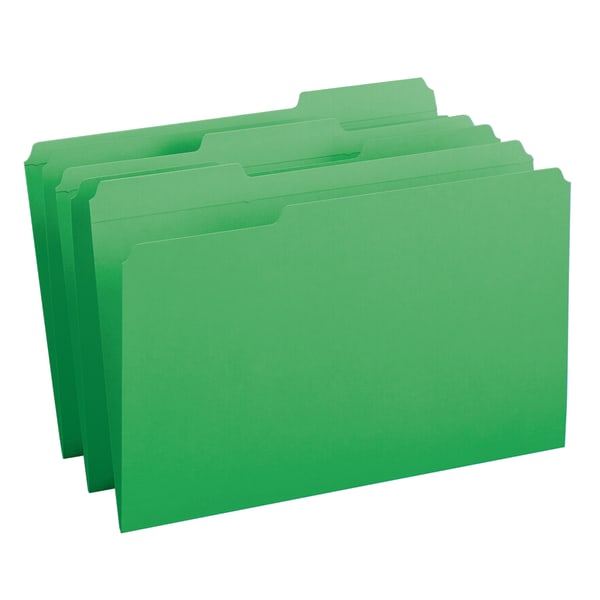 Smead Color File Folders, With Reinforced Tabs, Legal Size, 1/3 Cut, Green, Box Of 100