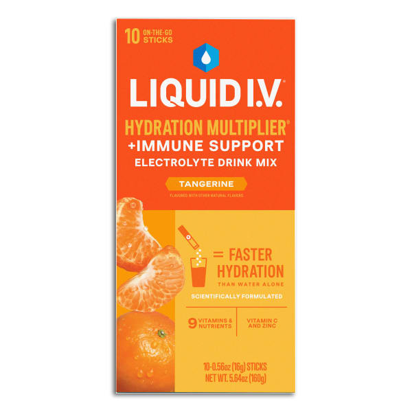 Liquid IV Hydration Multiplier+ Immune Support Drink Mix, 0.56 Fl Oz, Tangerine, Pack Of 10 Pouches