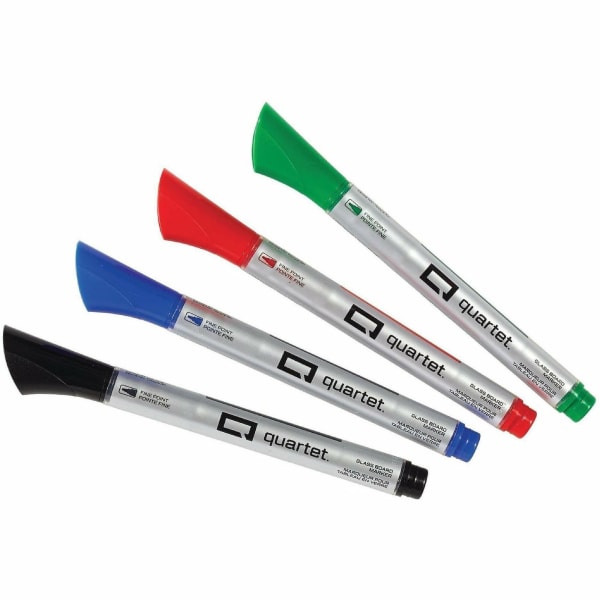 Quartet Premium Glass Board Dry-erase Markers - Fine Marker Point - Black, Blue, Red, Green Ink - Liquid - 4 / Pack