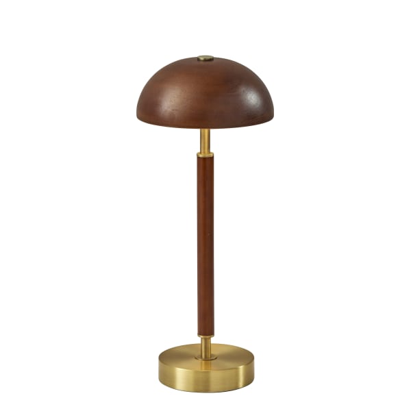 Adesso Ronny LED Cordless Table Lamp, 14-5/8inH, Walnut Shade/Antique Brass Base