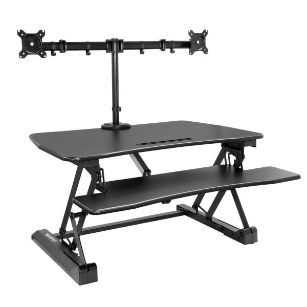 Mount-It! 33inW Electric Adjustable Height Sit-Stand Desk Converter With Dual Monitor Mount, Black