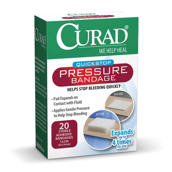 Curad Pressure Adhesive Bandage - 100 - 1in Width x 2.75in Length - Green - 100 / Box