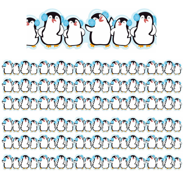 Eureka Extra Wide Deco Trim Packs, 37' x 3-1/4in, Winter Penguins, Set Of 6 Packs