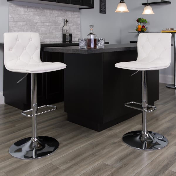 Flash Furniture Contemporary Button-Tufted Vinyl Adjustable Height Bar Stool With Back, Gray