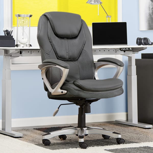 Serta Amplify Bonded Leather/Mesh High-Back Office Chair, Gray/Silver