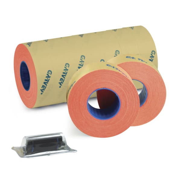 Garvey 2-Line Tamper-Resistant Price Marking Labels, 5/8in x 13/16in, Fluorescent Red, 1,000 Labels Per Roll, Pack Of 9 Rolls
