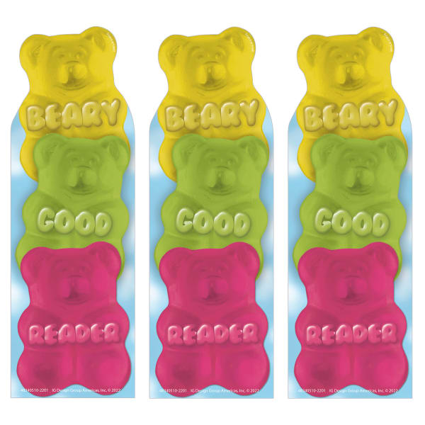 Eureka Bookmarks, 2in x 6in, Beary Good Reader Gummy Bear Scented, 24 Per Pack, Set Of 3 Packs