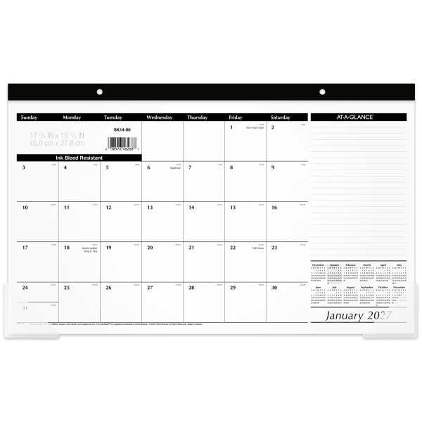 AT-A-GLANCE 2027 Monthly Desk Pad Calendar, Compact, 17 3/4in x 11in