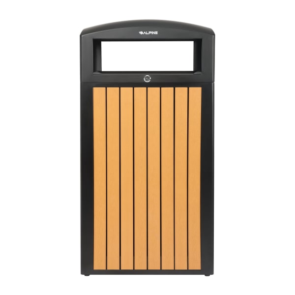 Alpine Slatted Plastic Panel Outdoor Trash Can, 40 Gallon, 40-15/16inH x 21-5/16inW x 21-5/16inD, Cedar