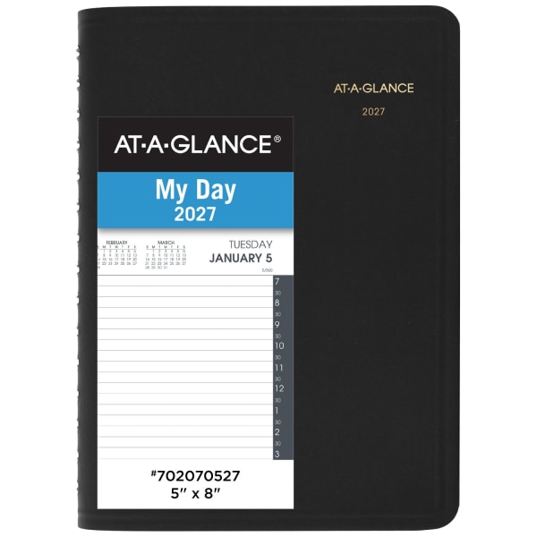 AT-A-GLANCE 2027 Daily Half-Hour Appointment Book Planner, Black, Small, 5in x 8in