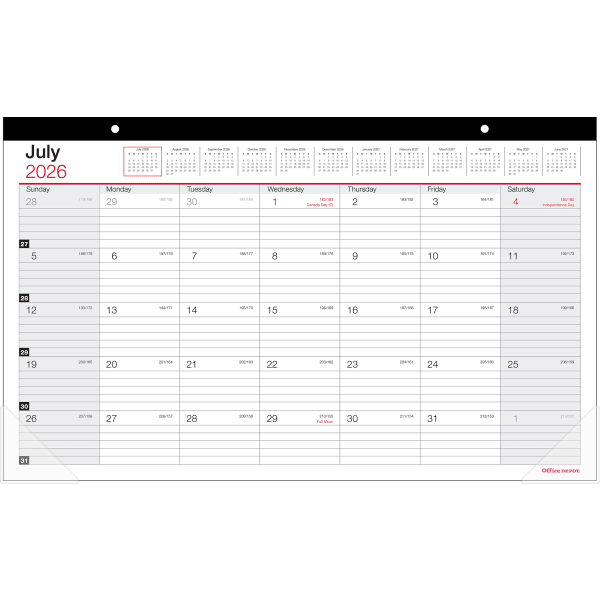2026-2027 Office Depot Brand Monthly Academic Desk Calendar, 17-3/4in x 10-7/8in, 30% Recycled, July 2026 To June 2027