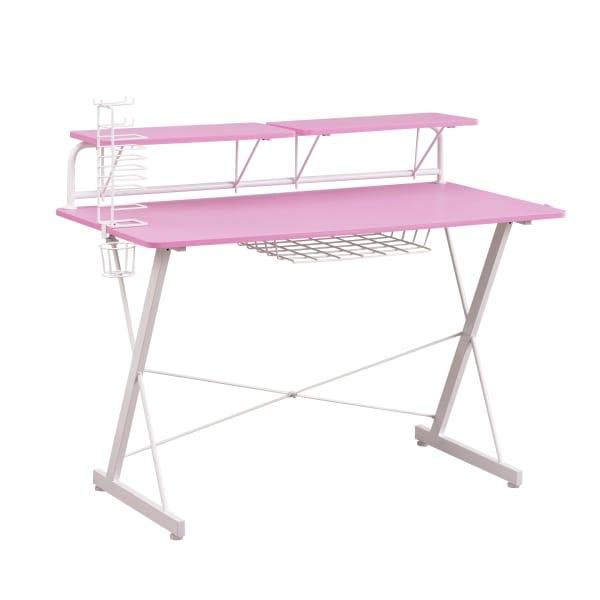Techni Sport 48inW Carbon Gaming Computer Desk With Shelving, Pink