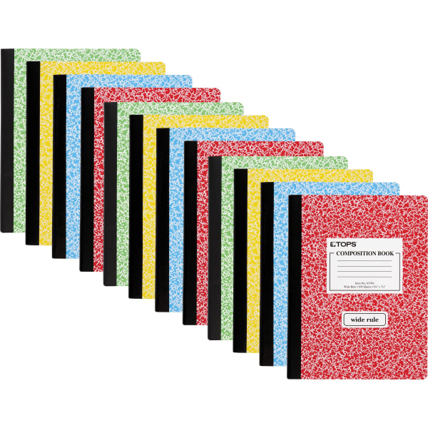 TOPS Composition Books, Wide Ruled, 100 Sheets, Assorted Marble, Pack Of 12